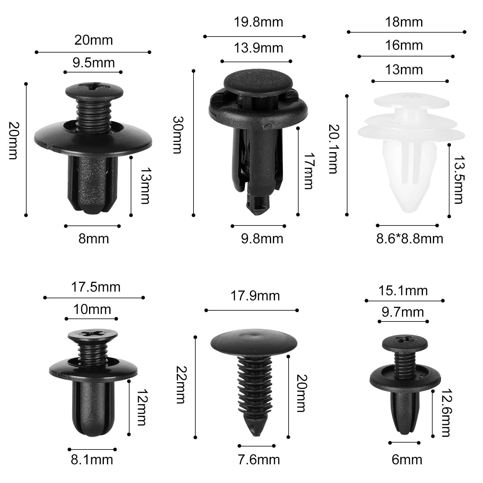100 Pcs Car Bumper Retainer Clips, 6 Type Nylon Fasteners Rivet Replacement Kit, Push-In Screw Bumper Push Rivet Clip With 5 Fas